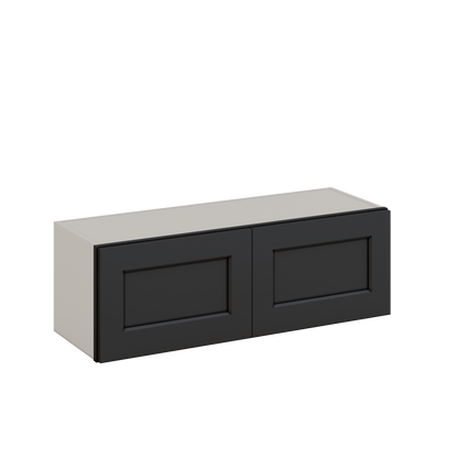 36" Wide by 12" Deep Bridge 15HNS Hermosa Noir Black Shaker 1-1/4"Overlay Wall Cabinet - Double Door 12", 15", 18", 21", 24" Tall