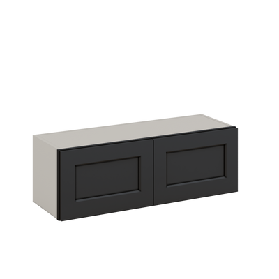 36" Wide by 12" Deep Bridge 15HNS Hermosa Noir Black Shaker 1-1/4"Overlay Wall Cabinet - Double Door 12", 15", 18", 21", 24" Tall
