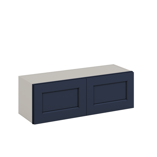 36" Wide by 12" Deep Bridge NB29 Naval Blue Shaker 1-1/4"Overlay Wall Cabinet - Double Door 12", 15", 18", 21", 24" Tall