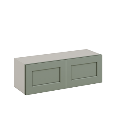 36" Wide by 12" Deep Bridge Green Shaker 1-1/4"Overlay Wall Cabinet - Double Door 12", 15", 18", 21", 24" Tall
