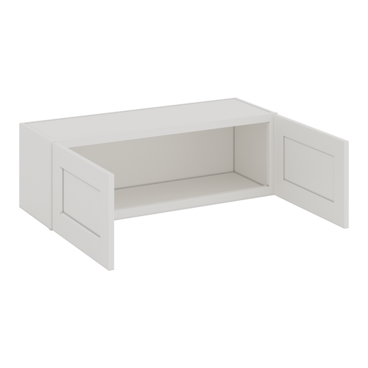 36" Wide by 12" Deep Bridge White Shaker 1-1/4"Overlay Wall Cabinet - Double Door 12", 15", 18", 21", 24" Tall