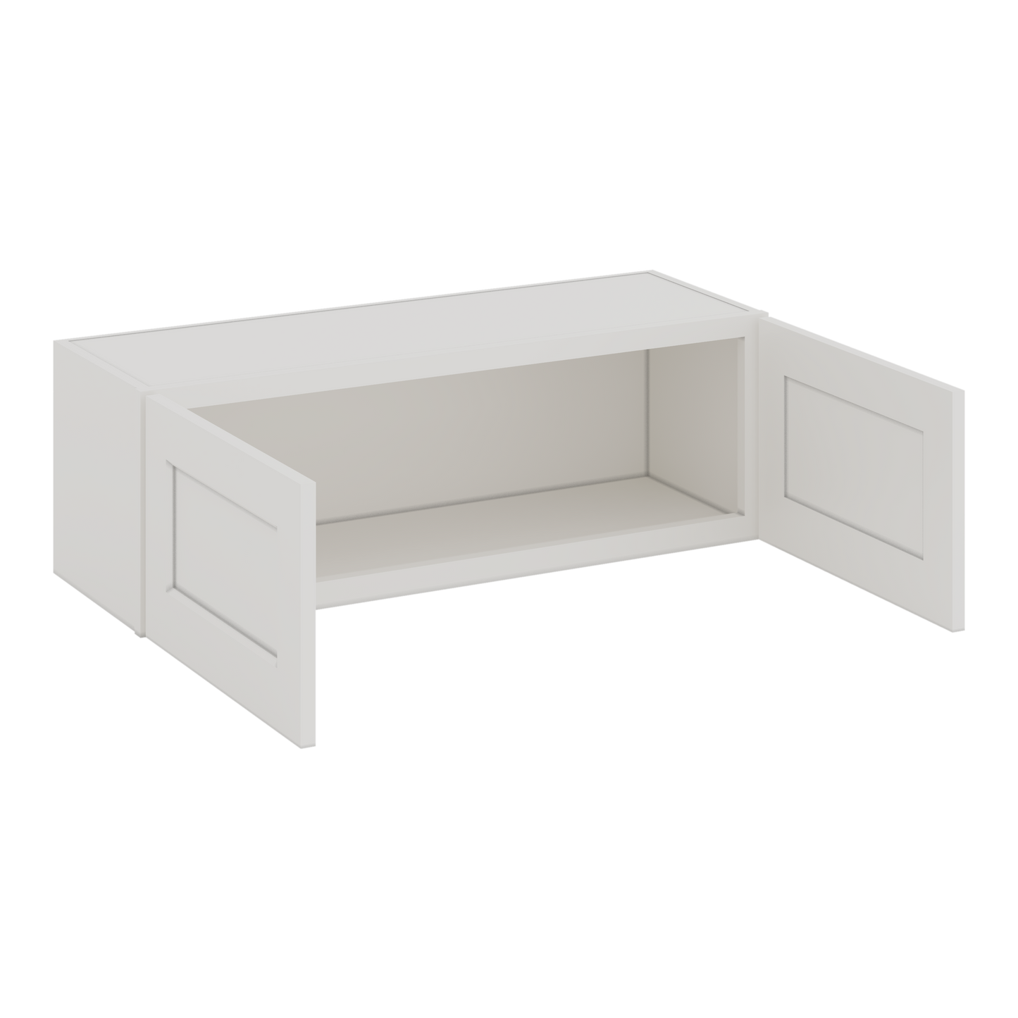 36" Wide by 12" Deep Bridge 2WS White Shaker 1-1/4"Overlay Wall Cabinet - Double Door 12", 15", 18", 21", 24" Tall