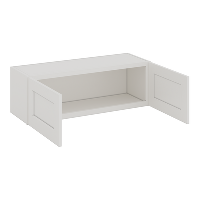 36" Wide by 12" Deep Bridge 2WS White Shaker 1-1/4"Overlay Wall Cabinet - Double Door 12", 15", 18", 21", 24" Tall