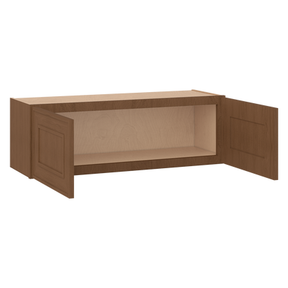 36" Wide Double Door 12", 15", 18", 21" & 24" Tall & 12" Deep Elegant Craftsman Mocha Shaker Wall Cabinet