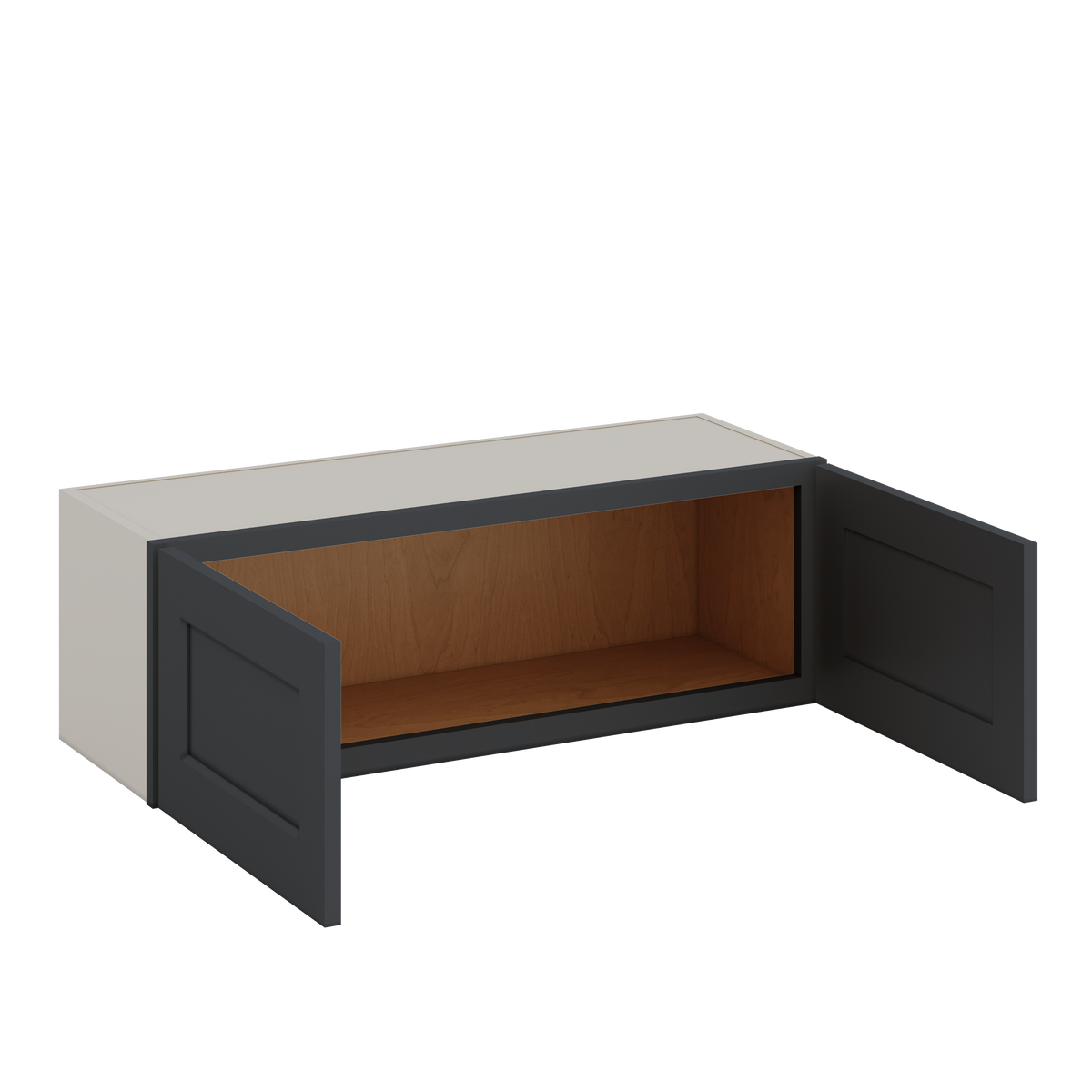 36" Wide by 12" Deep Bridge 15HNS Hermosa Noir Black Shaker 1-1/4"Overlay Wall Cabinet - Double Door 12", 15", 18", 21", 24" Tall