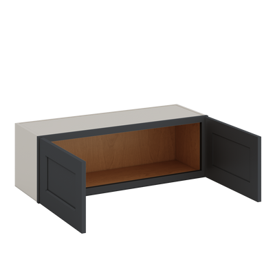 36" Wide by 12" Deep Bridge 15HNS Hermosa Noir Black Shaker 1-1/4"Overlay Wall Cabinet - Double Door 12", 15", 18", 21", 24" Tall