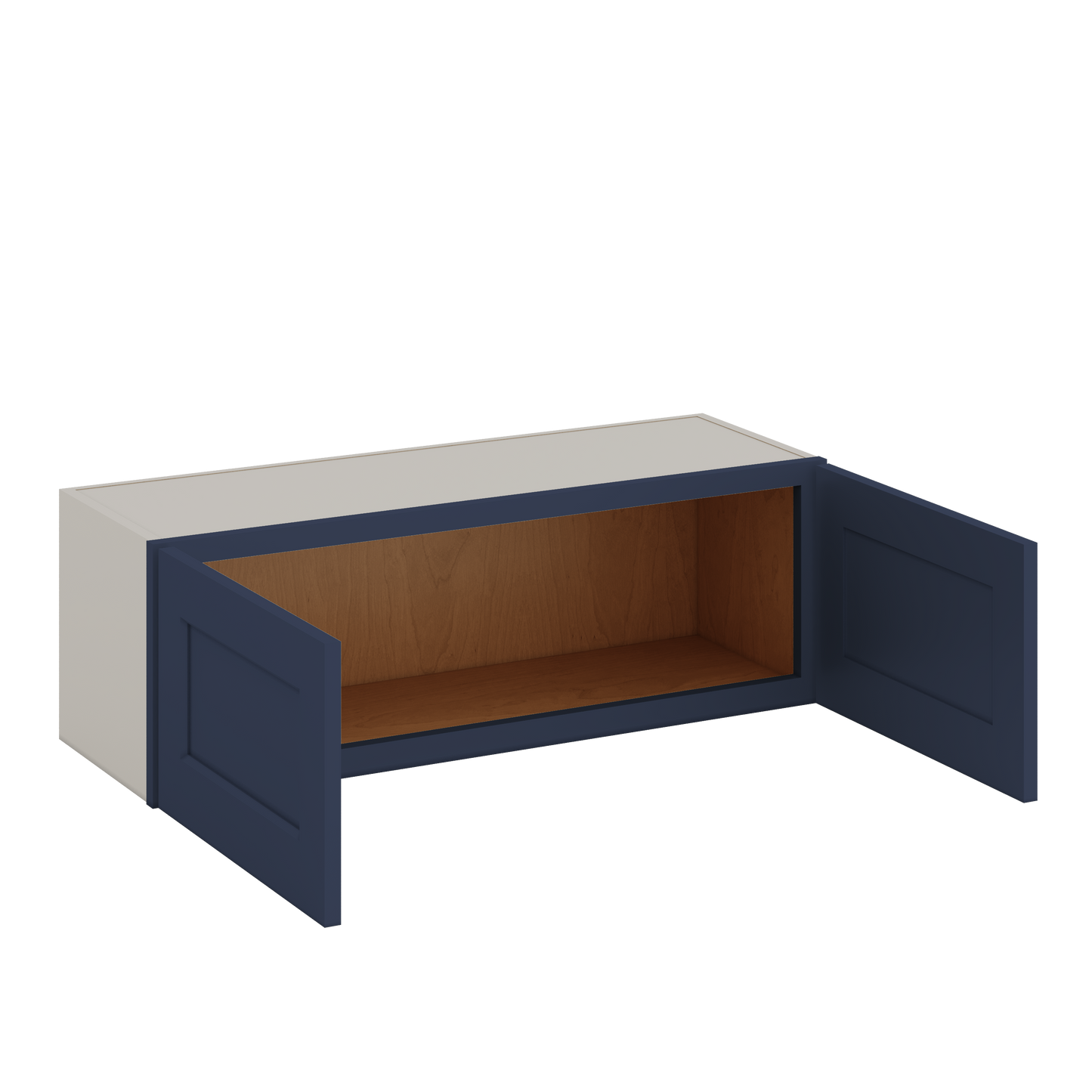 36" Wide by 12" Deep Bridge NB29 Naval Blue Shaker 1-1/4"Overlay Wall Cabinet - Double Door 12", 15", 18", 21", 24" Tall