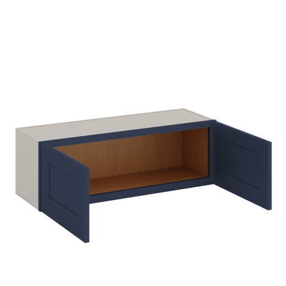 36" Wide by 12" Deep Bridge NB29 Naval Blue Shaker 1-1/4"Overlay Wall Cabinet - Double Door 12", 15", 18", 21", 24" Tall