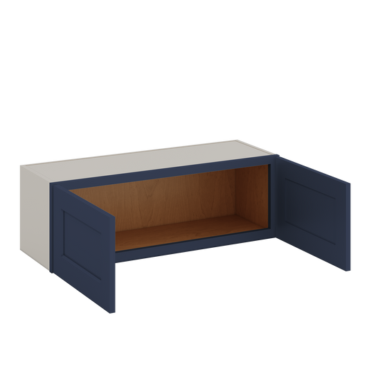 36" Wide by 12" Deep Bridge NB29 Naval Blue Shaker 1-1/4"Overlay Wall Cabinet - Double Door 12", 15", 18", 21", 24" Tall