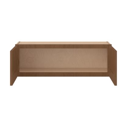 36" Wide Double Door 12", 15", 18", 21" & 24" Tall & 12" Deep Elegant Craftsman Mocha Shaker Wall Cabinet