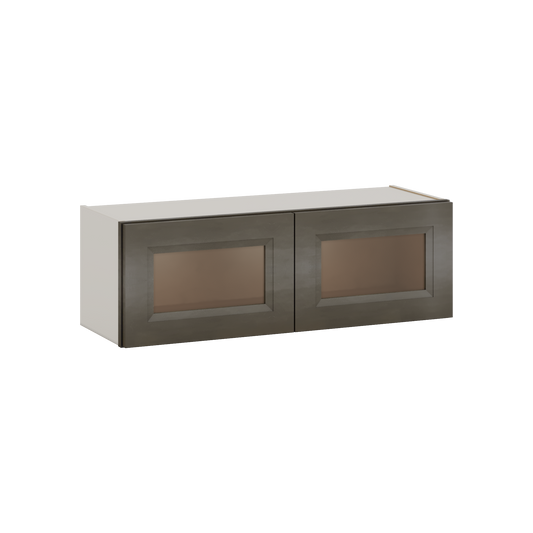 36" Wide by 12" Deep Bridge Huntington Cinder Double Shaker Glass Ready Wall Cabinet - Double Door 12", 15", 18", 21", 24" Tall