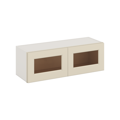 36" Wide by 12" Deep Bridge Manhattan Cream Shaker 1-1/4"Overlay Glass Ready Wall Cabinet - Double Door 12", 15", 18", 21", 24" Tall