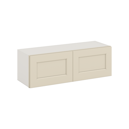 36" Wide by 12" Deep Bridge Manhattan Cream Shaker 1-1/4"Overlay Wall Cabinet - Double Door 12", 15", 18", 21", 24" Tall