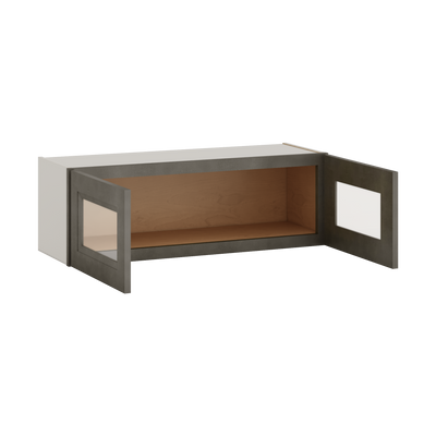 36" Wide by 12" Deep Bridge Huntington Cinder Double Shaker Glass Ready Wall Cabinet - Double Door 12", 15", 18", 21", 24" Tall