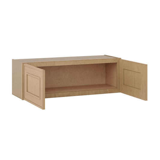 Natural oak elegant craftsman shaker double-door wall 12"–36" rta kitchen cabinet – angle view