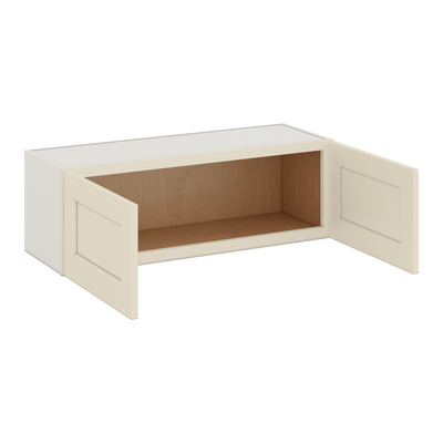 36" Wide by 12" Deep Bridge Manhattan Cream Shaker 1-1/4"Overlay Wall Cabinet - Double Door 12", 15", 18", 21", 24" Tall