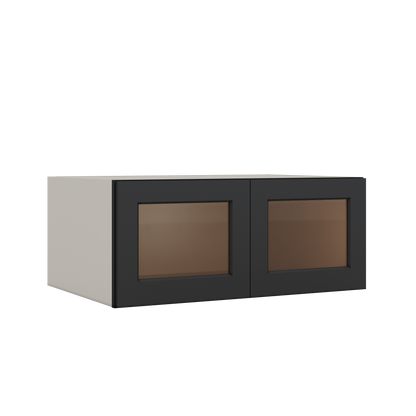 36" Wide 24" Deep Upper 15HNS Hermosa Noir Black Shaker 1-1/4" Overlay Glass Ready Wall Cabinet - Double Door 12", 15", 18", 21", 24"