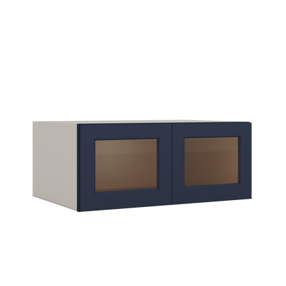 36" Wide 24" Deep Upper NB29 Naval Blue Shaker 1-1/4" Overlay Glass Ready Wall Cabinet - Double Door 12", 15", 18", 21", 24"