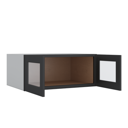36" Wide 24" Deep Upper 15HNS Hermosa Noir Black Shaker 1-1/4" Overlay Glass Ready Wall Cabinet - Double Door 12", 15", 18", 21", 24"