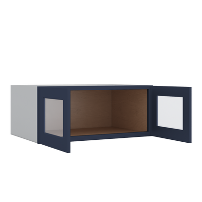 36" Wide 24" Deep Upper NB29 Naval Blue Shaker 1-1/4" Overlay Glass Ready Wall Cabinet - Double Door 12", 15", 18", 21", 24"