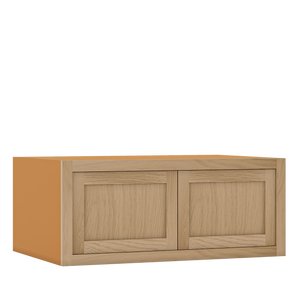 27" Wide Custom White Oak Stacker Inset Shaker Wall Cabinet - Double Door 12", 15", 18", 21"& 24" Tall