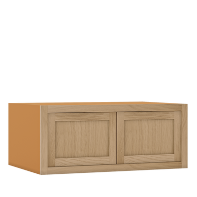 27" Wide Custom White Oak Stacker Inset Shaker Wall Cabinet - Double Door 12", 15", 18", 21"& 24" Tall