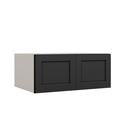 36" Wide 24" Deep Upper 15HNS Hermosa Noir Black Shaker 1-1/4" Overlay Wall Cabinet - Double Door 12", 15", 18", 21", 24"
