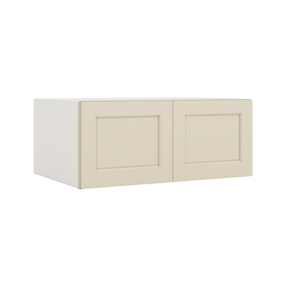 36" Wide 24" Deep Upper Manhattan Cream Shaker 1-1/4" Overlay Wall Cabinet - Double Door 12", 15", 18", 21", 24"