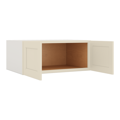 36" Wide 24" Deep Upper Manhattan Cream Shaker 1-1/4" Overlay Wall Cabinet - Double Door 12", 15", 18", 21", 24"
