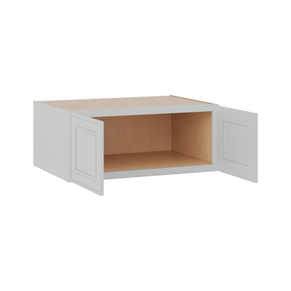 30" Wide Double Door 12", 15", 18", 21"& 24" Tall Bridge White Elegant Oak Shaker Wall Cabinet