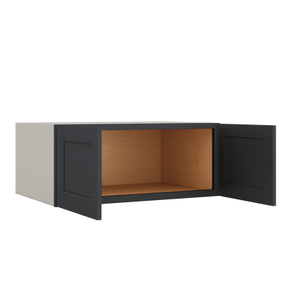 36" Wide 24" Deep Upper 15HNS Hermosa Noir Black Shaker 1-1/4" Overlay Wall Cabinet - Double Door 12", 15", 18", 21", 24"