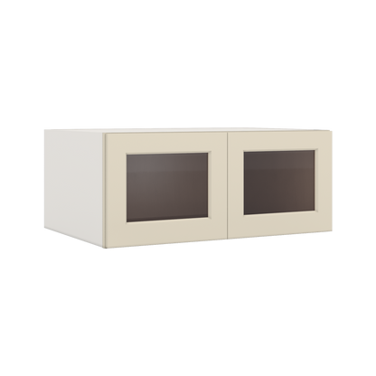 36" Wide 24" Deep Upper Manhattan Cream Shaker 1-1/4" Overlay Glass Ready Wall Cabinet - Double Door 12", 15", 18", 21", 24"