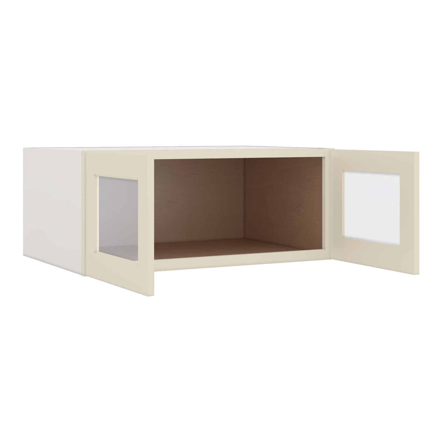 36" Wide 24" Deep Upper Manhattan Cream Shaker 1-1/4" Overlay Glass Ready Wall Cabinet - Double Door 12", 15", 18", 21", 24"