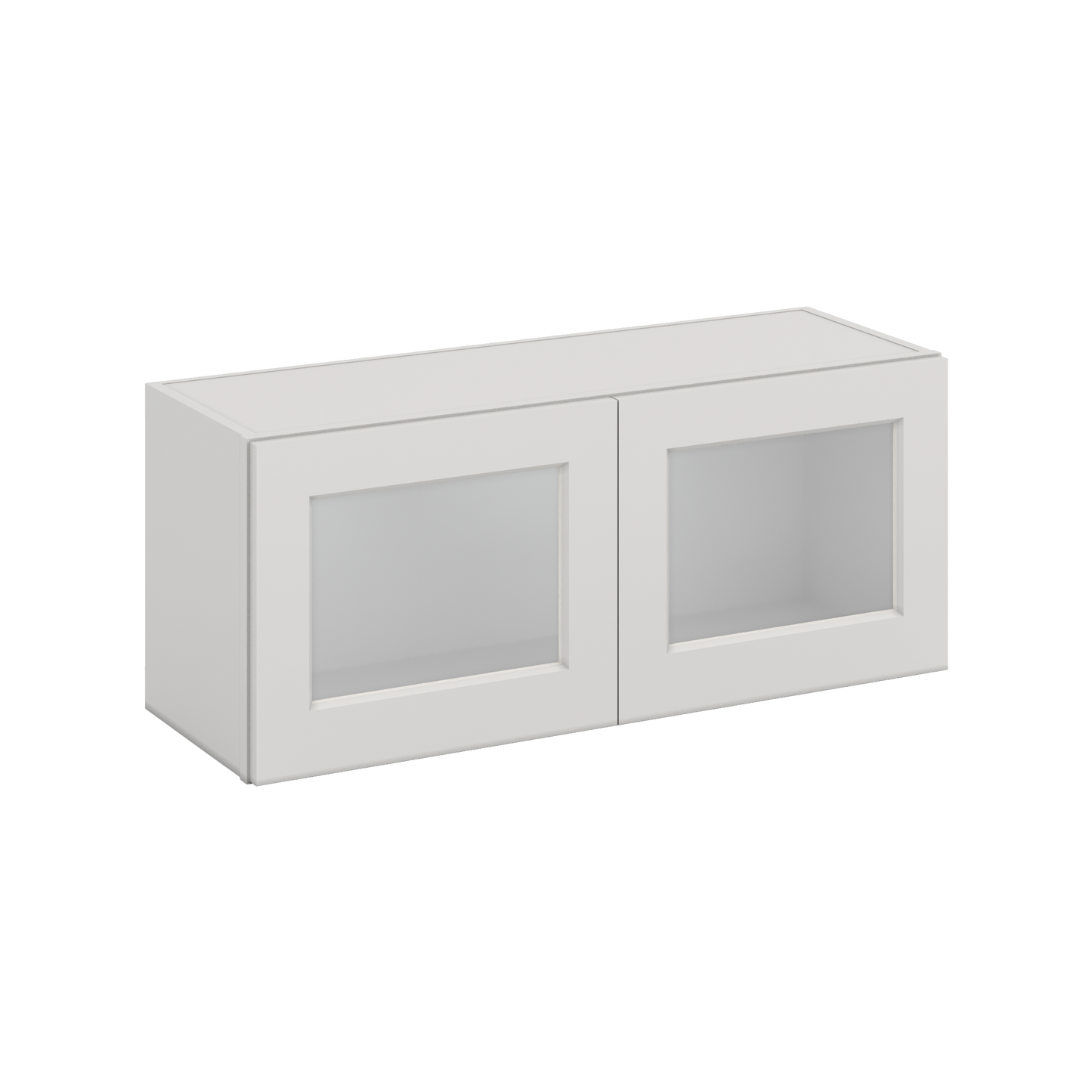36" Wide by 12" Deep Bridge 2WS White Shaker 1-1/4"Overlay Glass Ready Wall Cabinet - Double Door 12", 15", 18", 21", 24" Tall