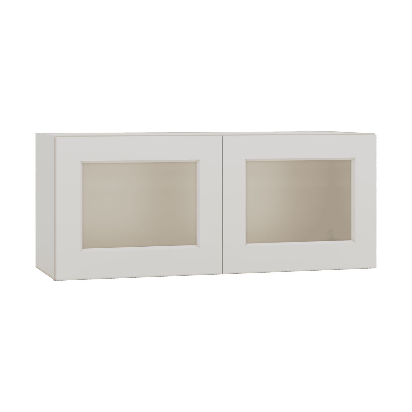 15" Tall 2WS White Shaker Stackable Glass Ready Wall Cabinet - Double Door 24", 27", 30", 33" & 36" Wide