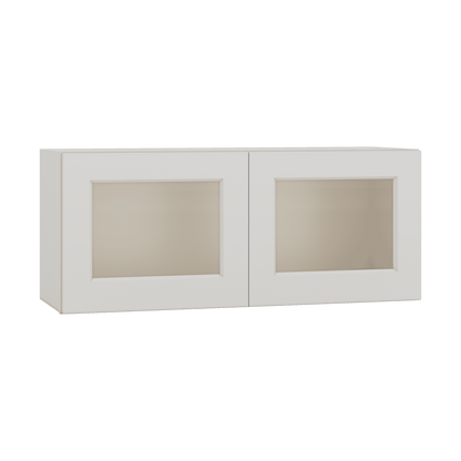 15" Tall 2WS White Shaker Stackable Glass Ready Wall Cabinet - Double Door 24", 27", 30", 33" & 36" Wide