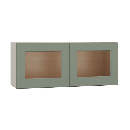 36" Wide by 12" Deep Bridge Green Shaker 1-1/4" Overlay Glass Ready Wall Cabinet - Double Door 12", 15", 18", 21", 24" Tall