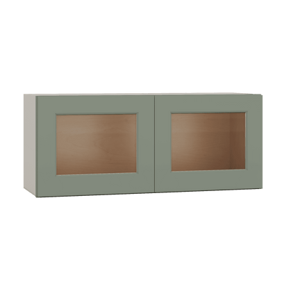 15" Tall Green Shaker Stackable Glass Ready Wall Cabinet - Double Door 24", 27", 30", 33" & 36" Wide