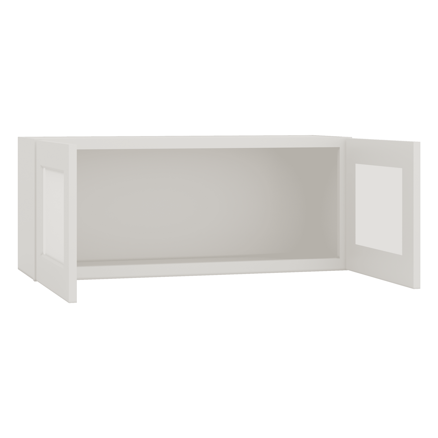 15" Tall 2WS White Shaker Stackable Glass Ready Wall Cabinet - Double Door 24", 27", 30", 33" & 36" Wide