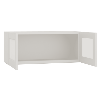 15" Tall 2WS White Shaker Stackable Glass Ready Wall Cabinet - Double Door 24", 27", 30", 33" & 36" Wide