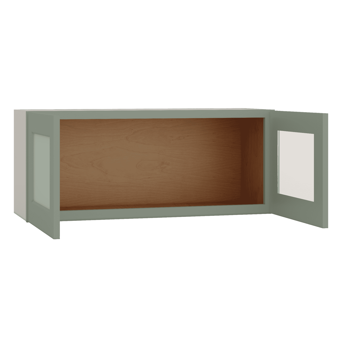 15" Tall Green Shaker Stackable Glass Ready Wall Cabinet - Double Door 24", 27", 30", 33" & 36" Wide