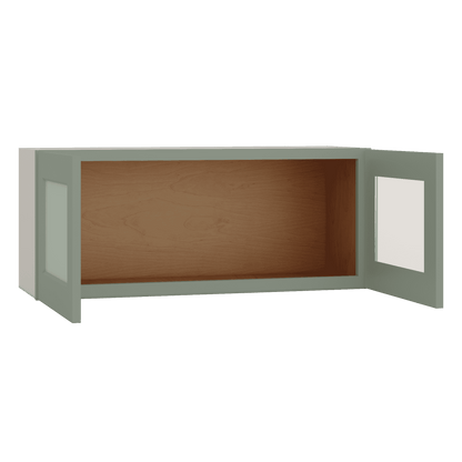 15" Tall Green Shaker Stackable Glass Ready Wall Cabinet - Double Door 24", 27", 30", 33" & 36" Wide