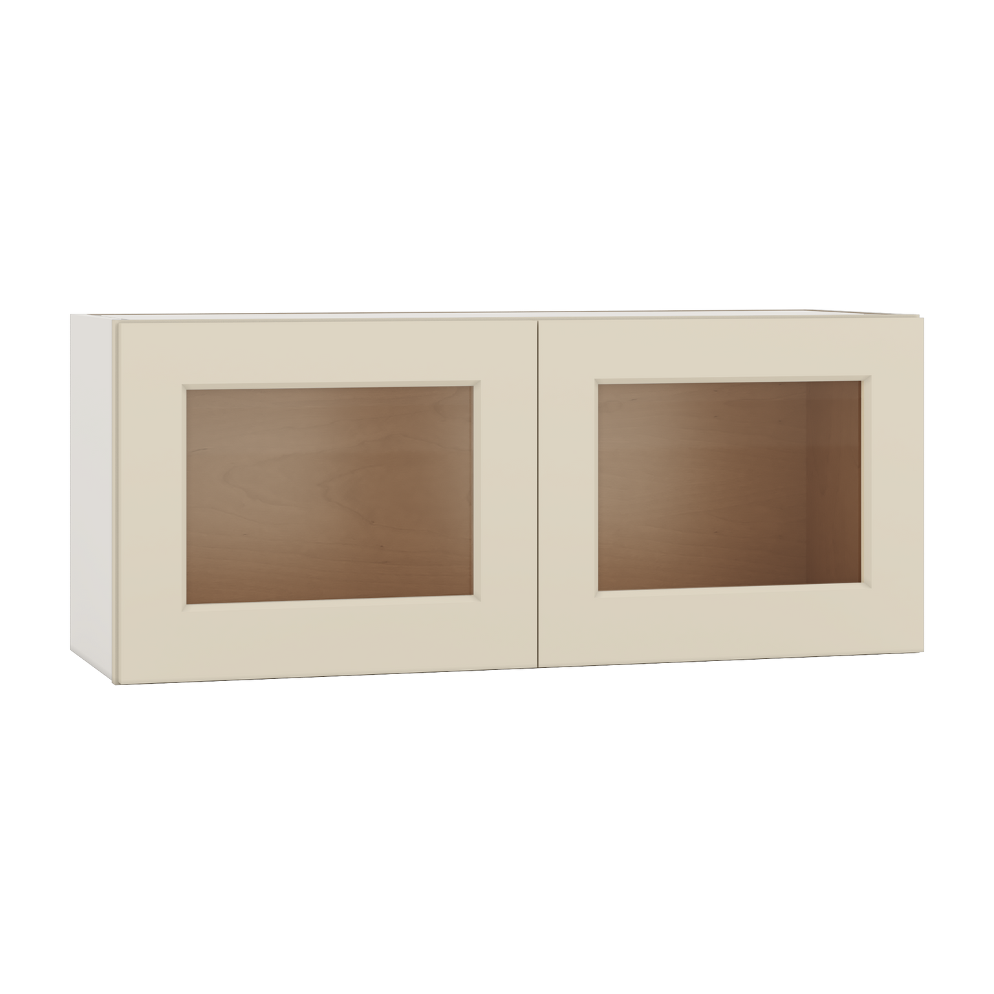 15" Tall Manhattan Cream Shaker Stackable Glass Ready Wall Cabinet - Double Door 24", 27", 30", 33" & 36" Wide