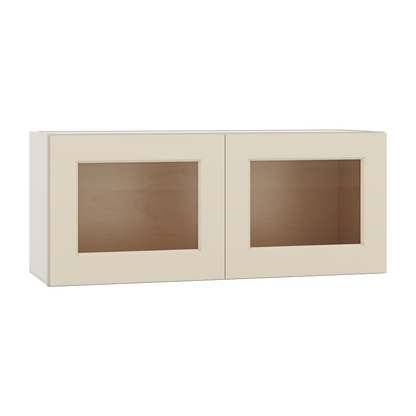 15" Tall Manhattan Cream Shaker Stackable Glass Ready Wall Cabinet - Double Door 24", 27", 30", 33" & 36" Wide