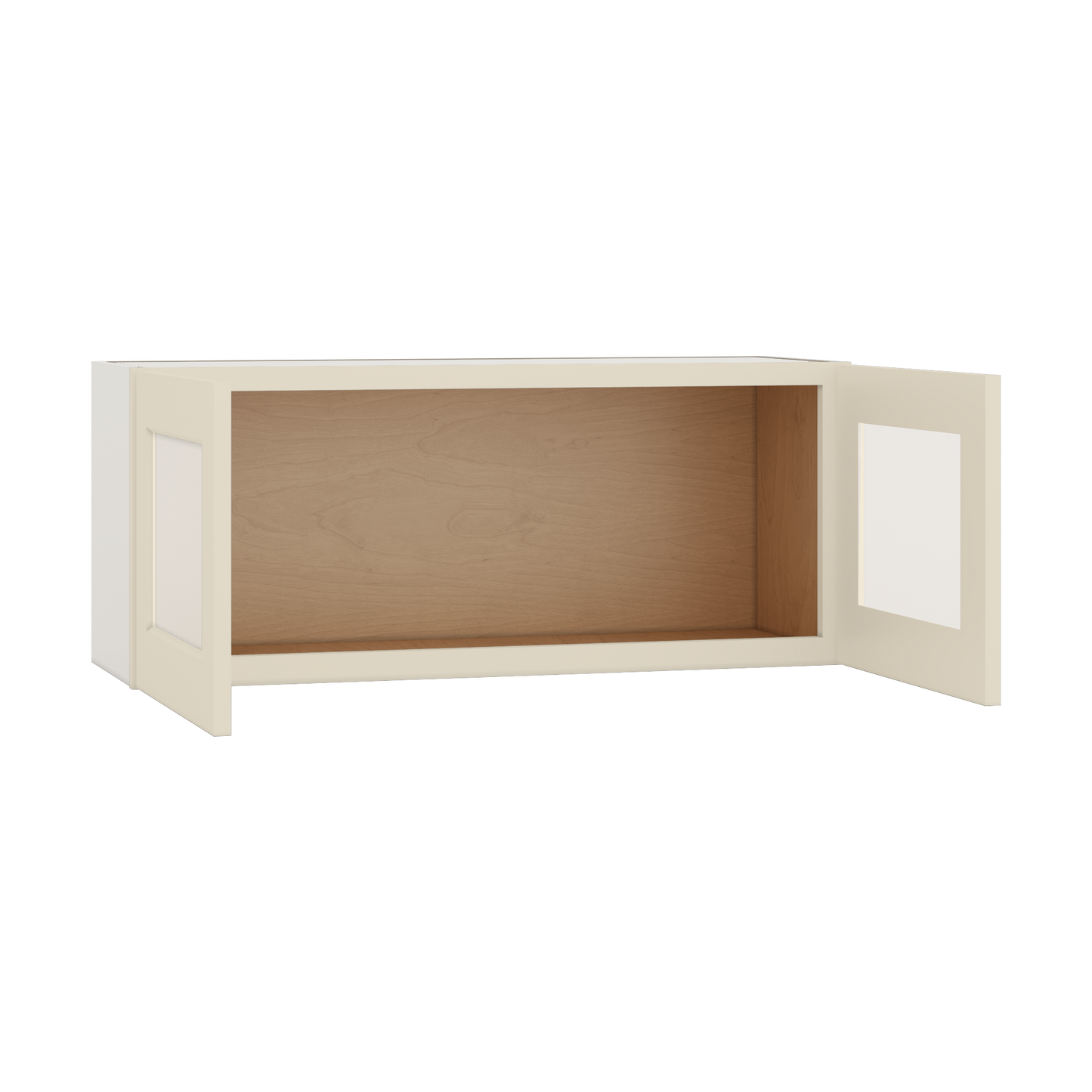 15" Tall Manhattan Cream Shaker Stackable Glass Ready Wall Cabinet - Double Door 24", 27", 30", 33" & 36" Wide