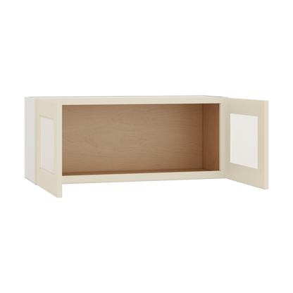 15" Tall Manhattan Cream Shaker Stackable Glass Ready Wall Cabinet - Double Door 24", 27", 30", 33" & 36" Wide
