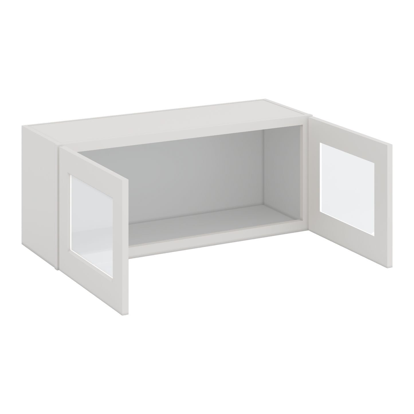 36" Wide by 12" Deep Bridge 2WS White Shaker 1-1/4"Overlay Glass Ready Wall Cabinet - Double Door 12", 15", 18", 21", 24" Tall