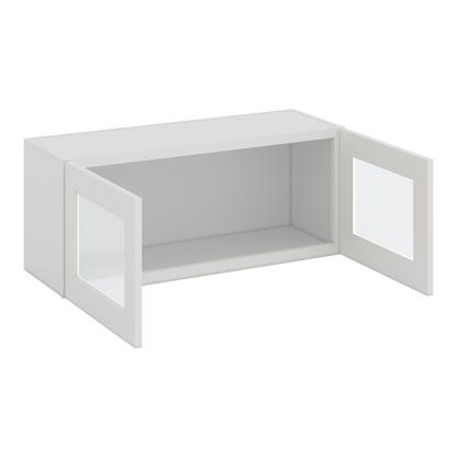 36" Wide by 12" Deep Bridge 2WS White Shaker 1-1/4"Overlay Glass Ready Wall Cabinet - Double Door 12", 15", 18", 21", 24" Tall