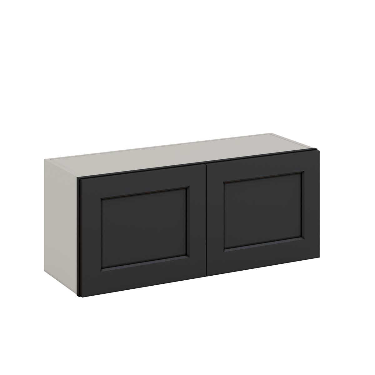 36" Wide by 12" Deep Bridge 15HNS Hermosa Noir Black Shaker 1-1/4"Overlay Wall Cabinet - Double Door 12", 15", 18", 21", 24" Tall