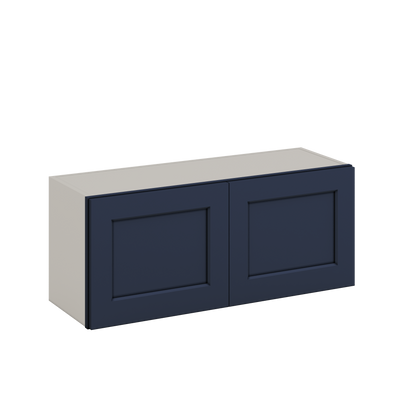 36" Wide by 12" Deep Bridge NB29 Naval Blue Shaker 1-1/4"Overlay Wall Cabinet - Double Door 12", 15", 18", 21", 24" Tall